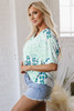 Green Mixed Leopard Print V Neck Short Sleeve Blouse Green Mixed Leopard Print V Neck Short Sleeve Blouse