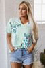 Green Mixed Leopard Print V Neck Short Sleeve Blouse Green Mixed Leopard Print V Neck Short Sleeve Blouse
