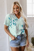 Green Mixed Leopard Print V Neck Short Sleeve Blouse Green Mixed Leopard Print V Neck Short Sleeve Blouse