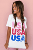 White USA Starry Letter Graphic Cotton Blend T Shirt