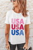 White USA Starry Letter Graphic Cotton Blend T Shirt