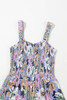 Purple Floral Print Smocked High Waist Square Neck Jumpsuit