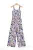 Purple Floral Print Smocked High Waist Square Neck Jumpsuit