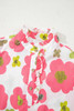 Pink Floral Ruffle Short Sleeve Striped Buttoned Collar Blouse Pink Floral Ruffle Short Sleeve Striped Buttoned Collar Blouse