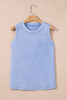 Beau Blue Mineral Wash Patched Chest Pocket Casual Tank Top