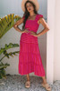 Rose Stripe Flutter Sleeve Smocked Bodice Tiered Maxi Dress