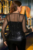 Black Plus Size Shimmer Textured Mesh Fitted Long Sleeve Top
