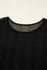 Black Plus Size Shimmer Textured Mesh Fitted Long Sleeve Top
