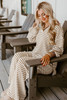 Khaki Stripe Collared Pullover Top and Drawstring Pant Set