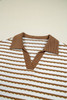 Khaki Stripe Collared Pullover Top and Drawstring Pant Set