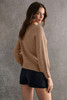 Camel Buttoned Bishop Sleeve Crew Neck Sweater