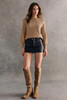 Camel Buttoned Bishop Sleeve Crew Neck Sweater