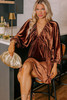 Clay Elastic V Neck Puff Sleeve Short Velvet Dress