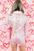 Pink Mixed Floral Print Contrast Piping Trim Satin Tie 2pcs Pajama Set