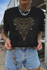 Black Rhinestone Western Pattern Cotton Blend Graphic T Shirt