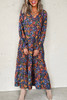 Blue Floral Print Tassel Tie V Neck Long Sleeve Flowy Long Dress Blue Floral Print Tassel Tie V Neck Long Sleeve Flowy Long Dress