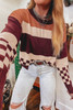Brown Checkered Color Block Knitted Drop Shoulder Sweater