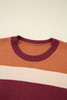 Brown Checkered Color Block Knitted Drop Shoulder Sweater