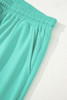 Sea Green Drop Shoulder V Neck Pullover Top and Drawstring Short Plus Size Set