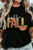 Black Hello Fall Letter Pumpkin Printed Thanksgiving T Shirt
