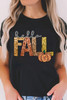 Black Hello Fall Letter Pumpkin Printed Thanksgiving T Shirt