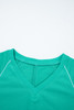 Dark Green Colorblock Trim V Neck Pullover Top and Shorts Set
