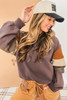 Dark Khaki Color Block Drop Shoulder Pullover Casual Sweatshirt