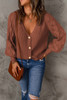 Red Bishop Sleeve Button V Neck Cardigan Sweater