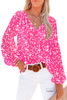 Rose Floral Print V Neck Long Puff Sleeve Top