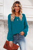 Blue-3 Hollow-out Puffy Sleeve Knit Sweater