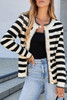 Black Stripe Chic Golden Button Cardigan Sweater