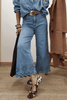 Dusk Blue Embroidered Cropped Wide Leg High Waist Jeans