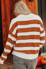 Brown Stripe Ribbed Polo Collar Drop Shoulder Sweater