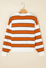 Brown Stripe Ribbed Polo Collar Drop Shoulder Sweater