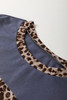 Dark Blue Leopard Colorblock Patchwork Long Sleeve Drop Shoulder Top