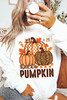White Hello Pumpkin Thanksgiving Graphic Sweatshirt