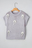 Light Grey Bowknot Applique Cap Sleeve Sweater