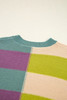 Green Stripe Drop Shoulder Ribbed Edge Casual Sweater