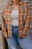 Brown Plaid Print Flap Pocket Buttoned Plus Size Shacket