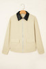 Parchment Contrast Leather Collar Textured Zip Up Jacket