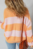 Orange Stripe Colorblock Half Zip Oversize Sweater