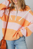 Orange Stripe Colorblock Half Zip Oversize Sweater