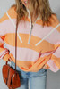 Orange Stripe Colorblock Half Zip Oversize Sweater