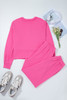 Bright Pink Raw Edge Half Buttons Pullover and Jogger Pants Set