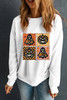 White Halloween Ghost Pumpkin Face Floral Checkered Graphic Sweatshirt