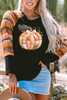 Orange Cute Pumpkin Graphic Geo Print Raglan Long Sleeve Tee