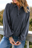 Blue Washed Snap Buttons Lantern Sleeve Pullover Sweatshirt