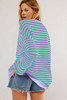 Blue Stripe Contrast Ribbed Trim Crossed Stitch Drop Shoulder Sweatshirt