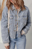 Sky Blue Bow Knot Print Light Wash Raw Hem Denim Jacket Sky Blue Bow Knot Print Light Wash Raw Hem Denim Jacket