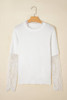 Beige Lace Sleeve Patchwork Faux Two-piece Fuzzy Sweater